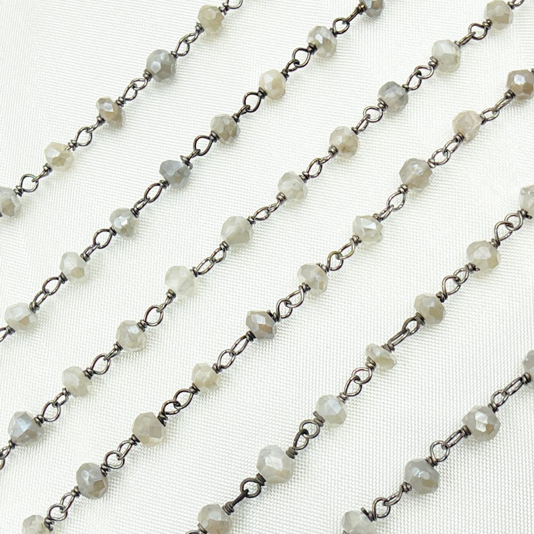 Coated Cyloni Moonstone Black Rhodium 925 Sterling Silver Wire Chain