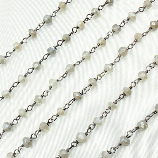 Coated Cyloni Moonstone Black Rhodium 925 Sterling Silver Wire Chain
