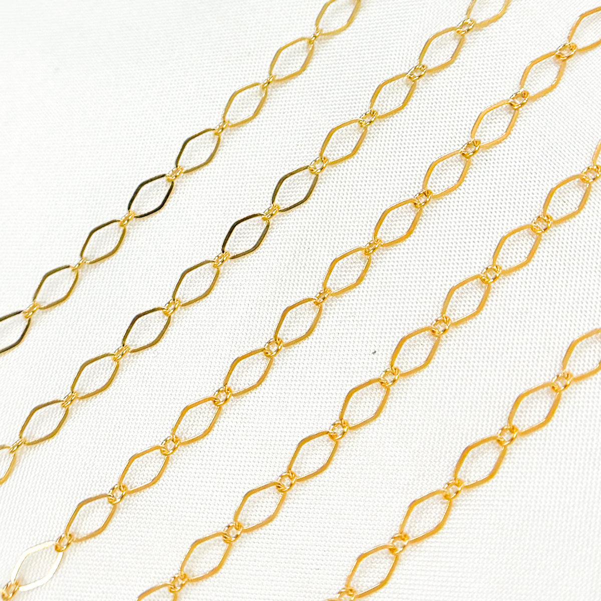 14K Yellow Gold Filled Flat Diamond and Round Link Chain