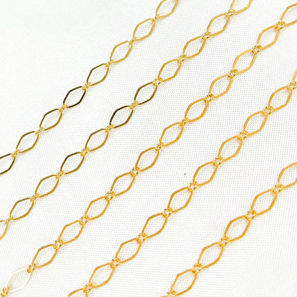 14K Yellow Gold Filled Flat Diamond and Round Link Chain