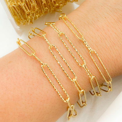 V4GP. Gold Plated 925 Sterling Silver Diamond Cut Short & Long Link Chain