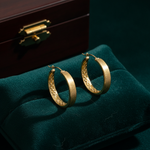 Load image into Gallery viewer, GER89. 14K Gold Diamond Cut Hollow Hoop Earrings with Texture