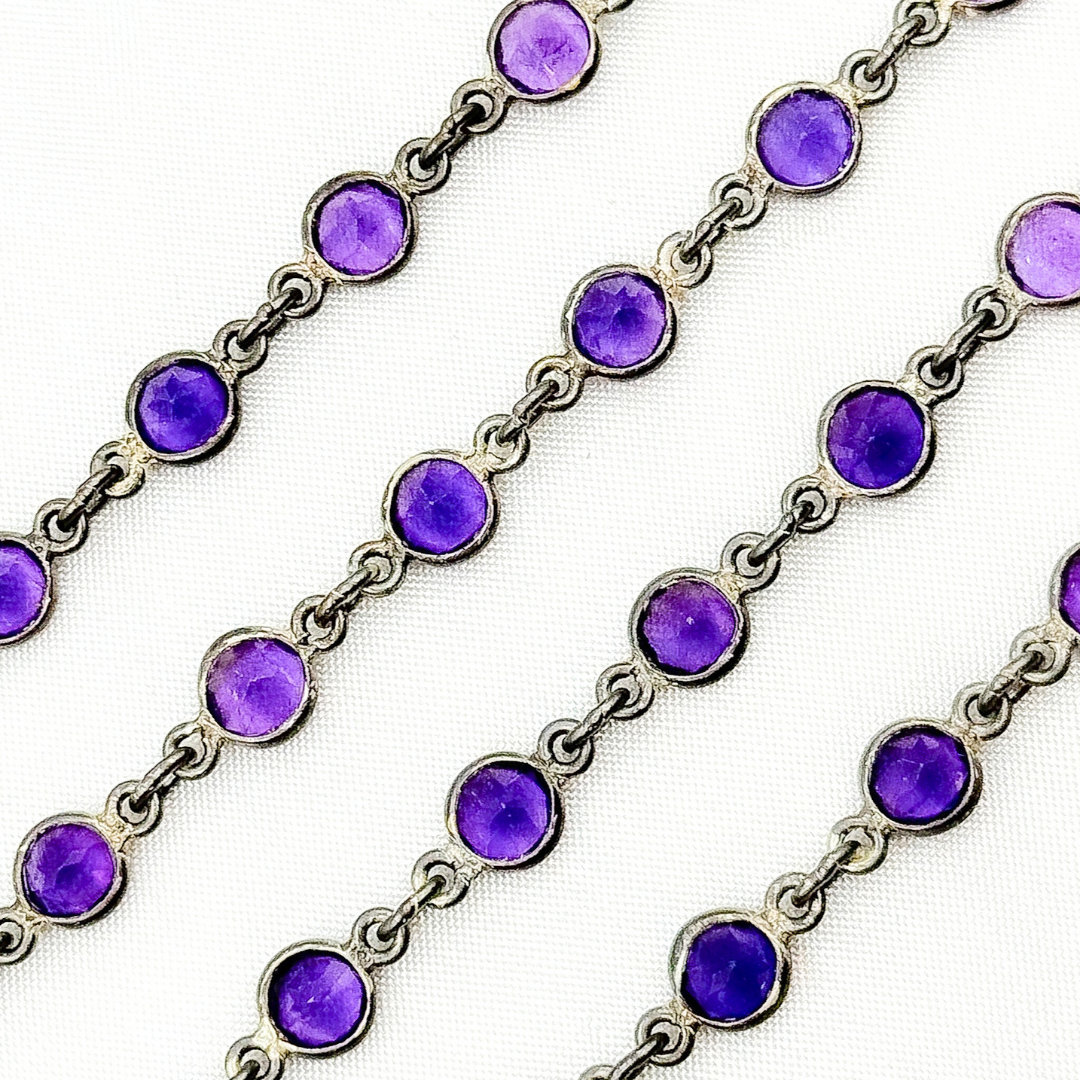 Amethyst Round Shape Bezel Oxidized Wire Chain