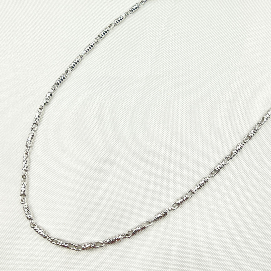 14k Solid White Gold Twisted Bar Link Chain