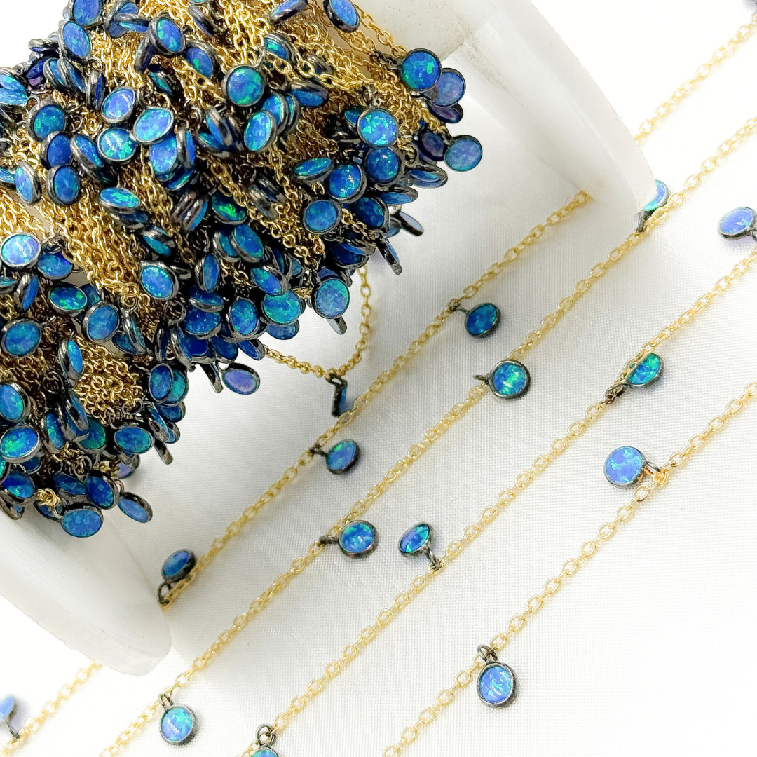 Created Blue Opal Round Shape Dangle Chain.
