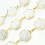 Load image into Gallery viewer, White Moonstone Hexagon Shape Bezel Gold Plated Wire Chain. WMS17
