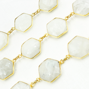 White Moonstone Hexagon Shape Bezel Gold Plated Wire Chain