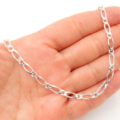 Sterling Silver Figaro Diamond Cut Necklace