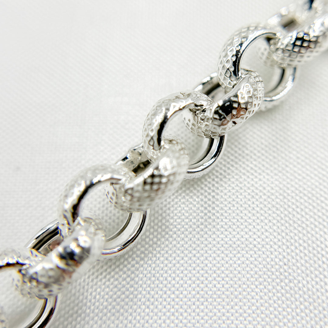 V50SS. 925 Sterling Silver Textured Rolo Chain