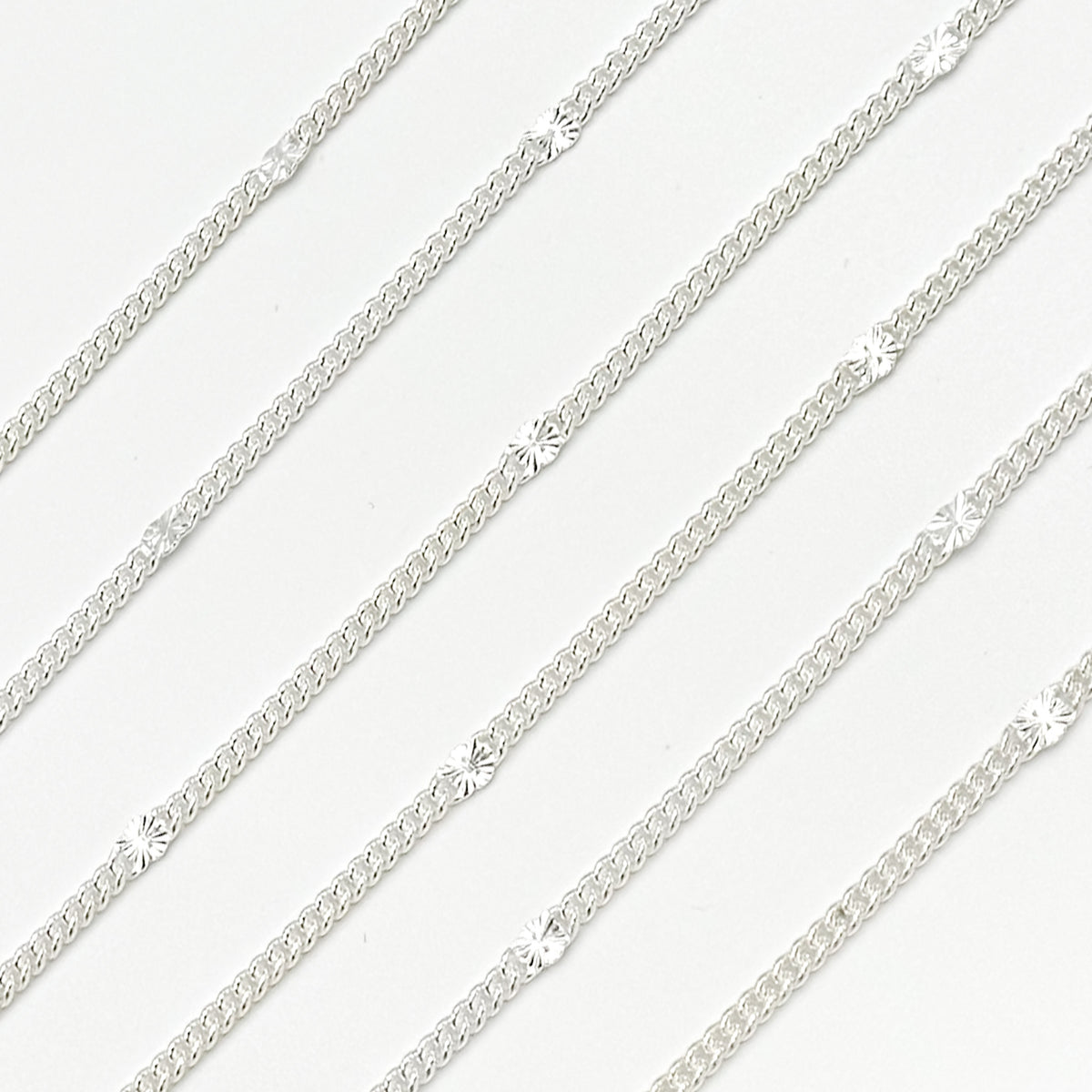 Sterling Silver Curb and Diamond Cut Link Chain
