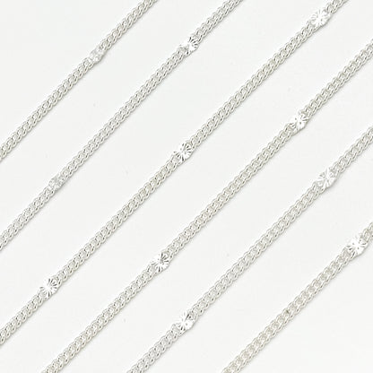 Sterling Silver Curb and Diamond Cut Link Chain