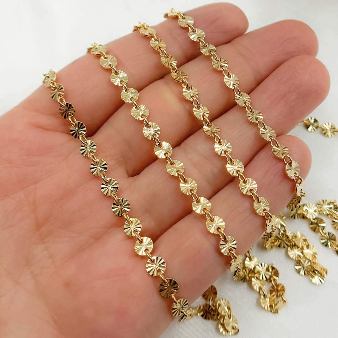 V160GP. Gold Plated 925 Sterling Silver Textured Circle Link Chain