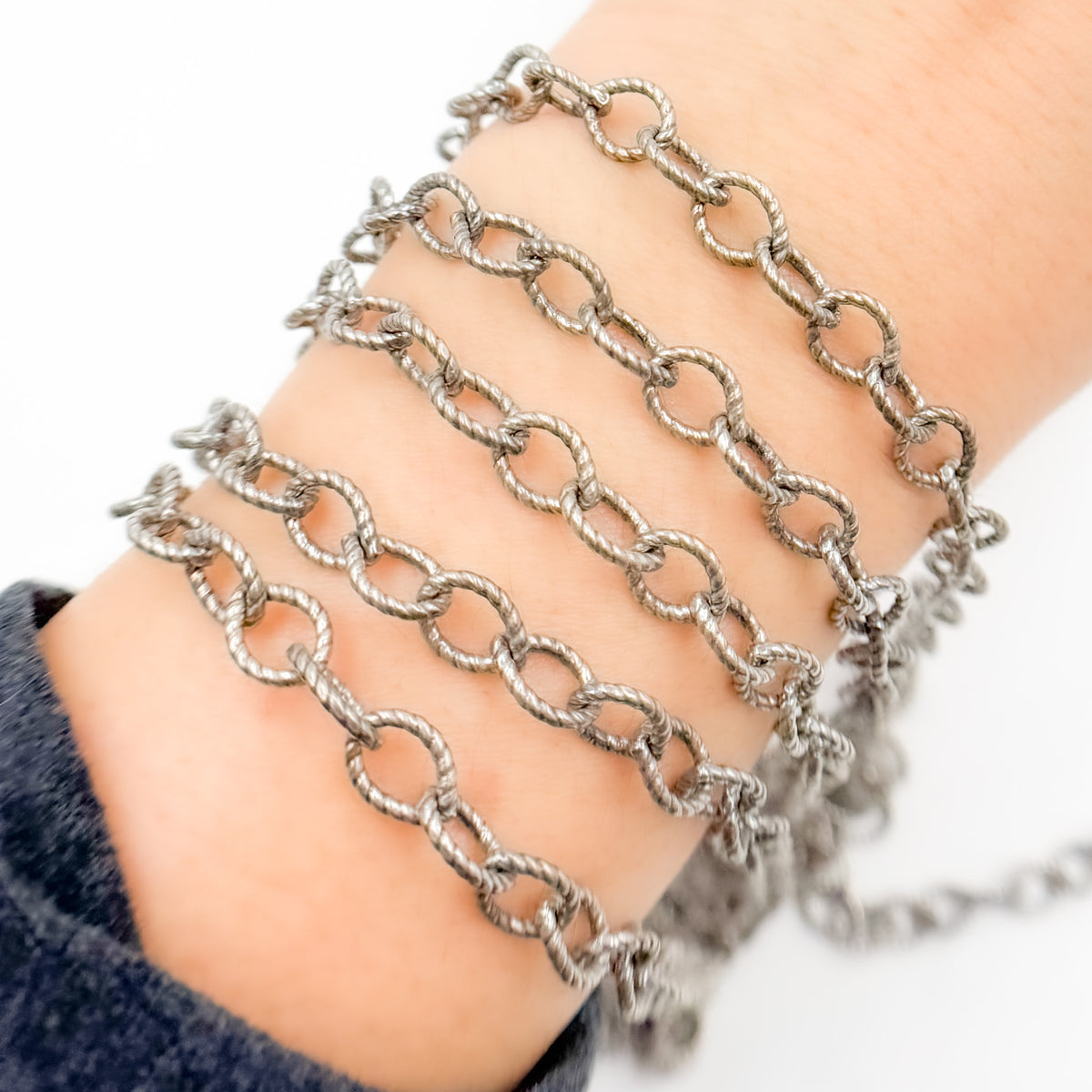 Oxidized Sterling Silver Twisted Round Link Chain