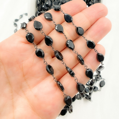 Black Spinel Rondel Faceted Wire Chain