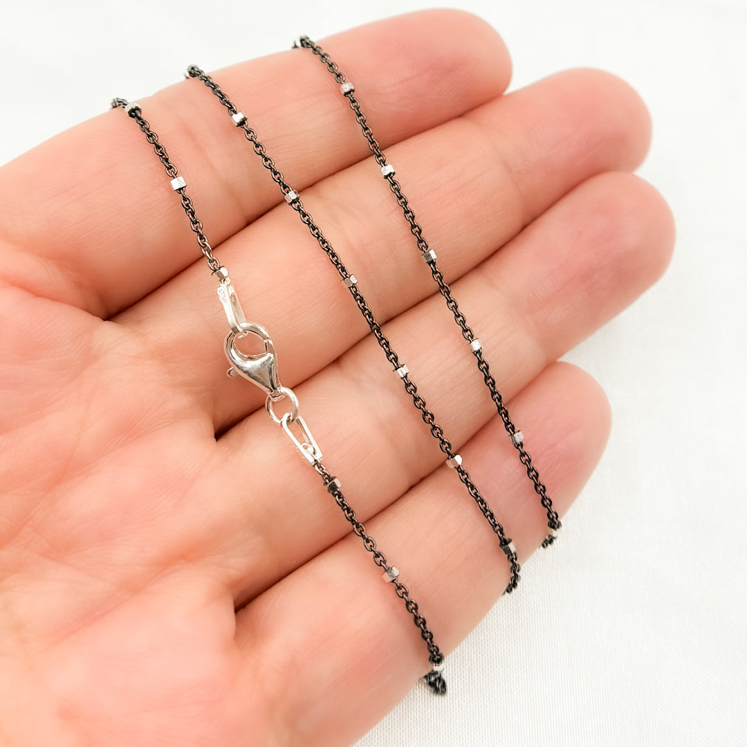 Z36SB2F. Black Rhodium Sterling Silver Chain with Silver Cubes