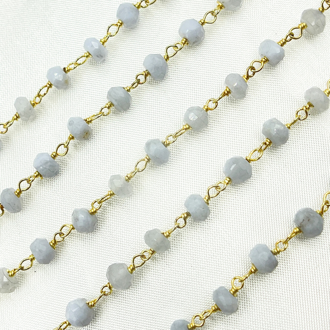 Blue Lace Agate Gold Plated 925 Sterling Silver Wire Chain.