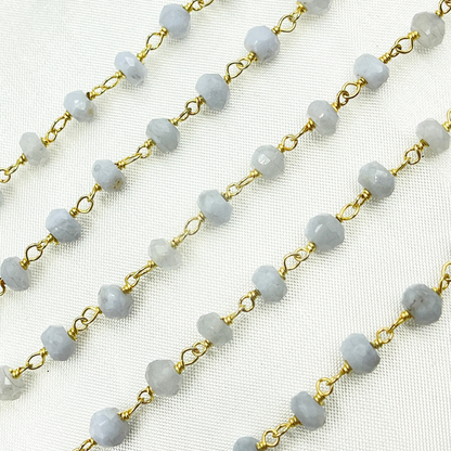 Blue Lace Agate Gold Plated 925 Sterling Silver Wire Chain.
