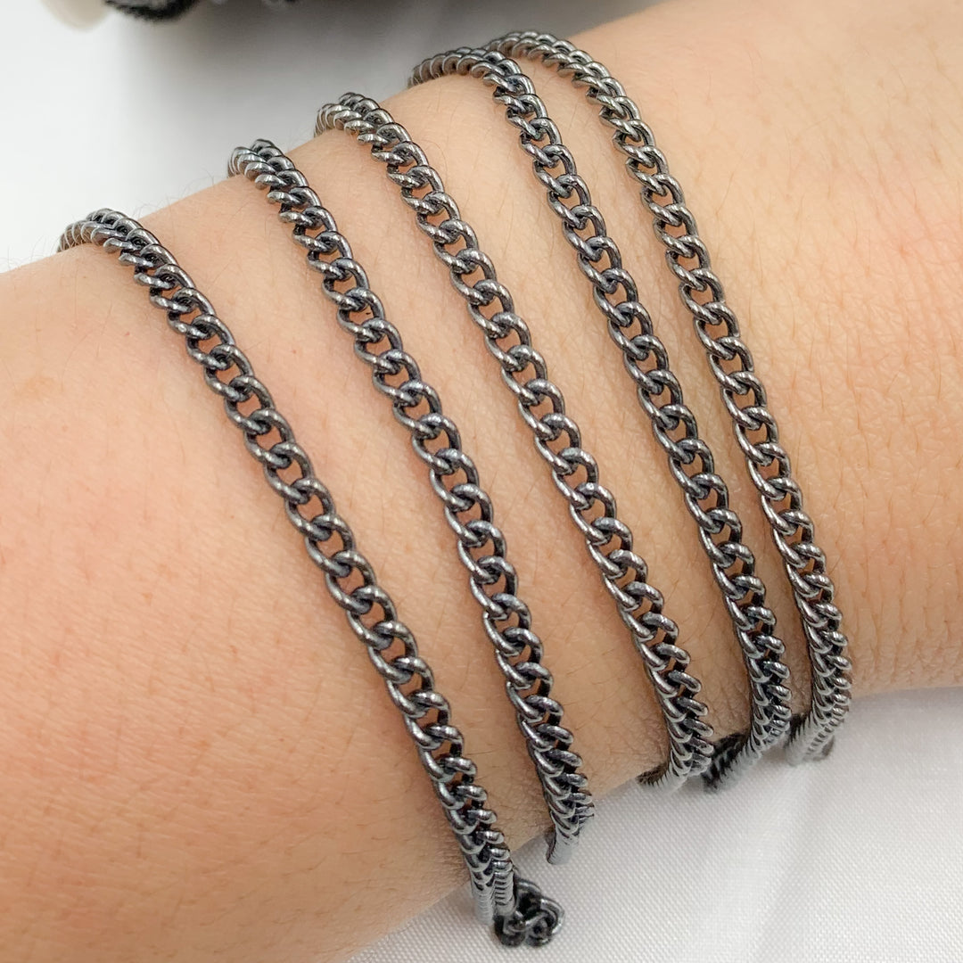 Oxidized 925 Sterling Silver Curb Chain. Y1OX