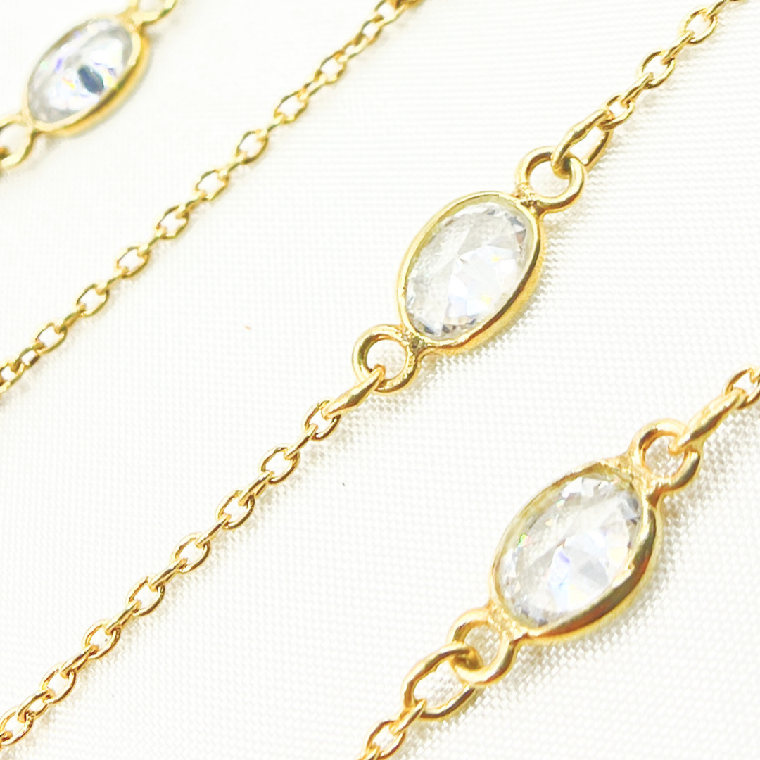 Cubic Zirconia Oval Shape Connector With Chain