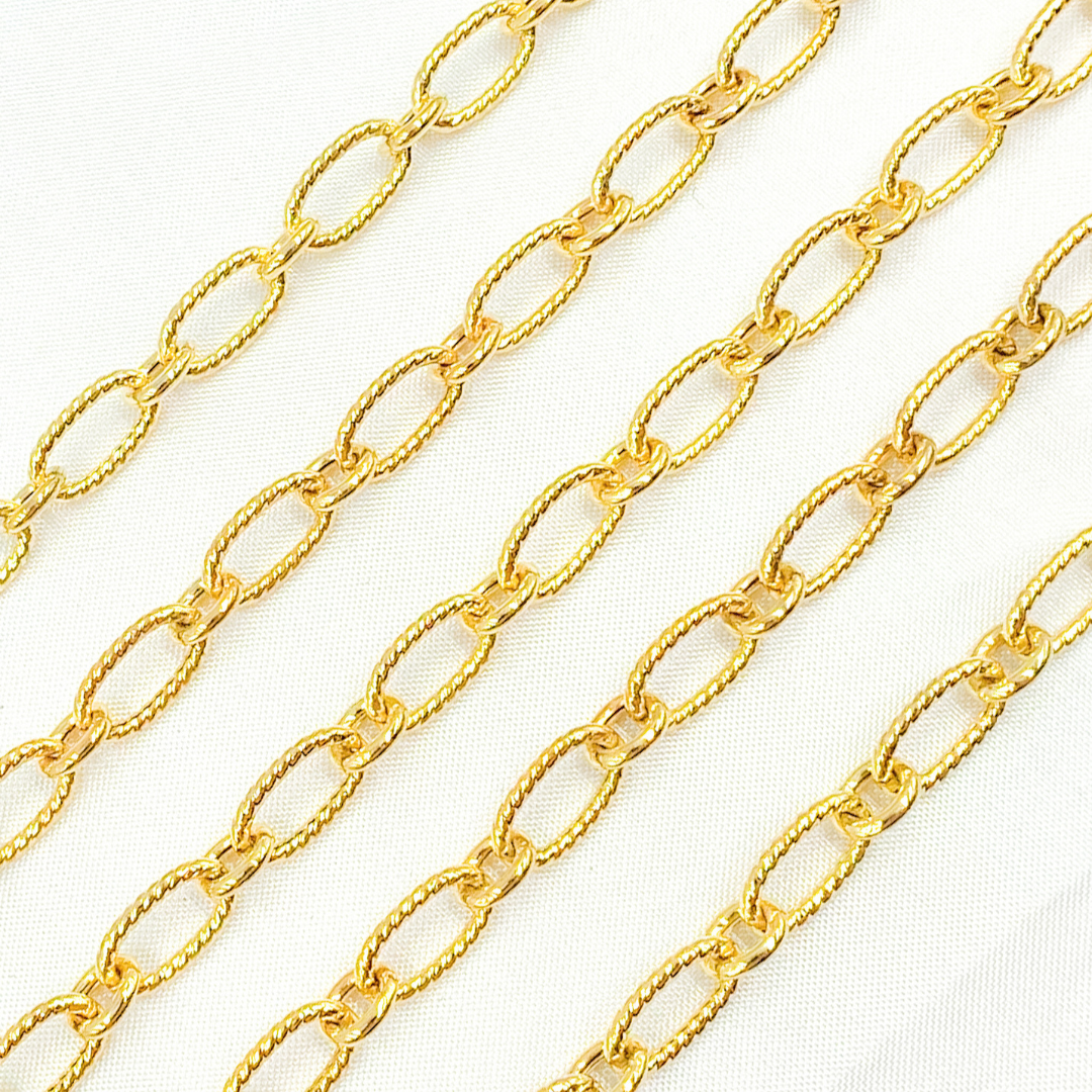 Gold Plated Sterling Silver Gold Plated Textured Long and Smooth Short Oval Chain