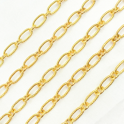 Gold Plated Sterling Silver Gold Plated Textured Long and Smooth Short Oval Chain