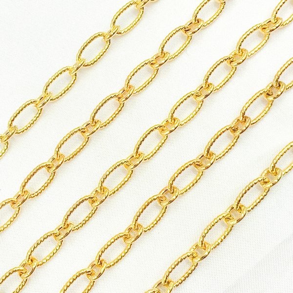 Gold Plated Sterling Silver Gold Plated Textured Long and Smooth Short Oval Chain