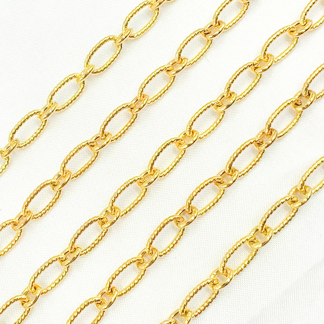 V58GP . Gold Plated Sterling Silver Gold Plated Textured Long and Smooth Short Oval Chain