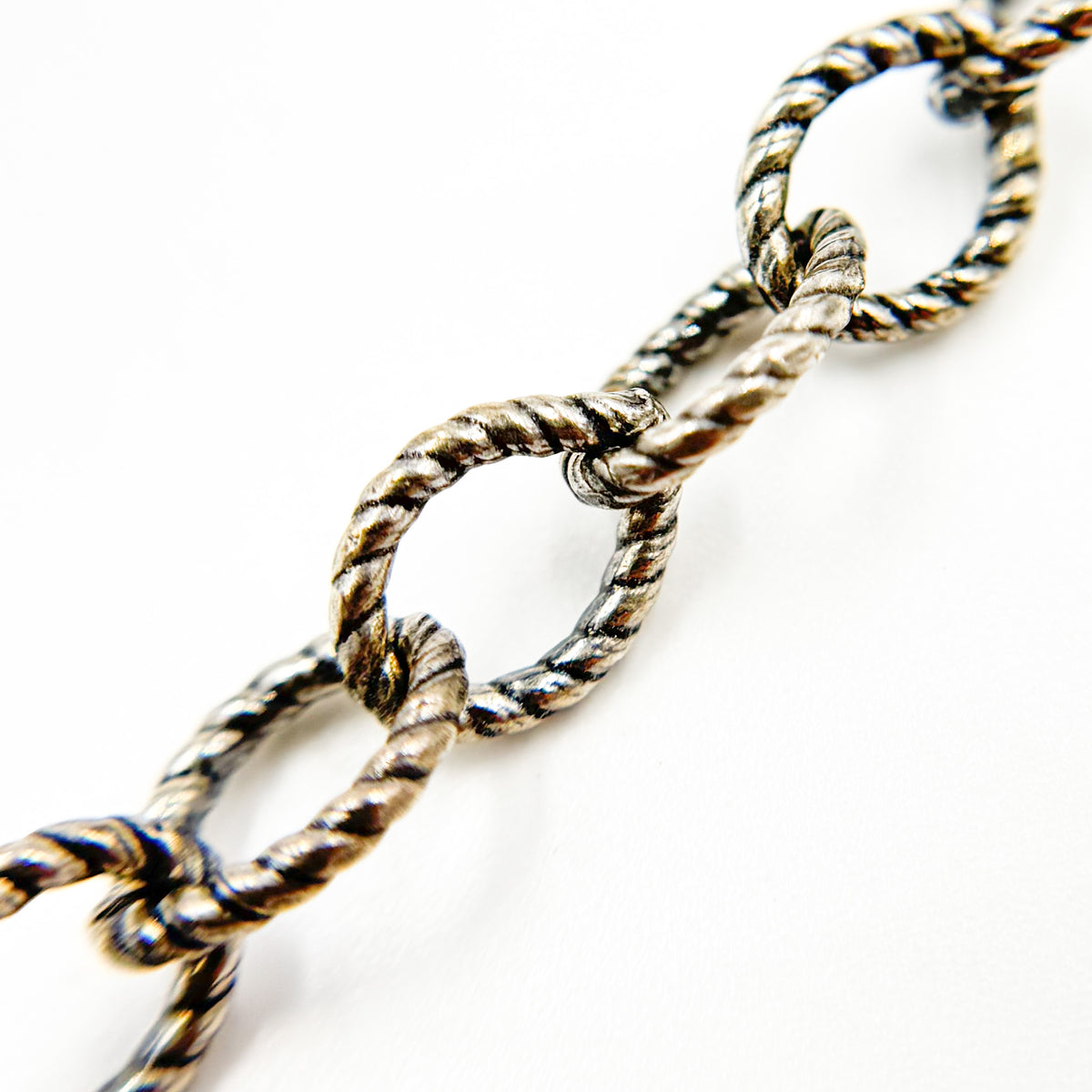 Oxidized Sterling Silver Twisted Round Link Chain