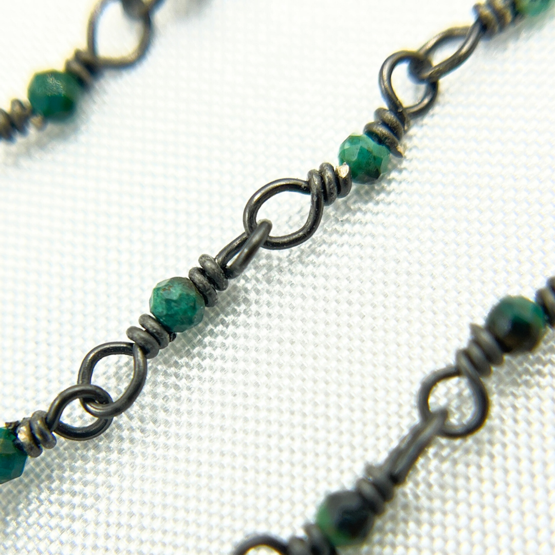 Chrysocolla Black Rhodium 925 Sterling Silver Wire Chain.  CSO6