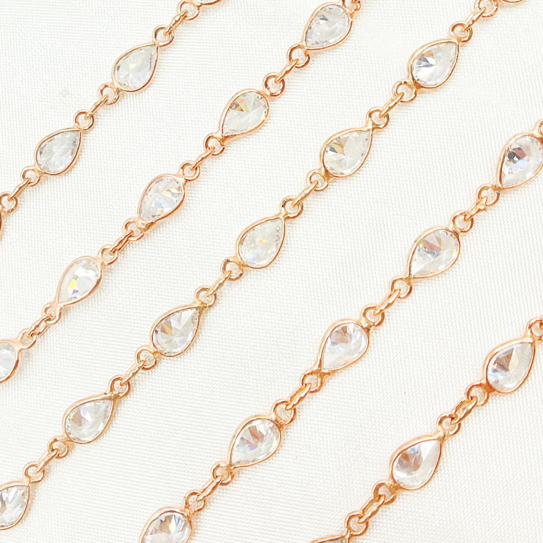 Cubic Zirconia Pear Shape Connected Chain.