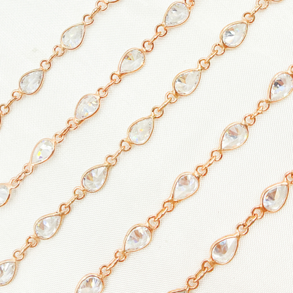Cubic Zirconia Pear Shape Connected Chain.