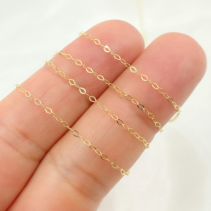 14k Solid Yellow Gold Flat Oval Link Chain