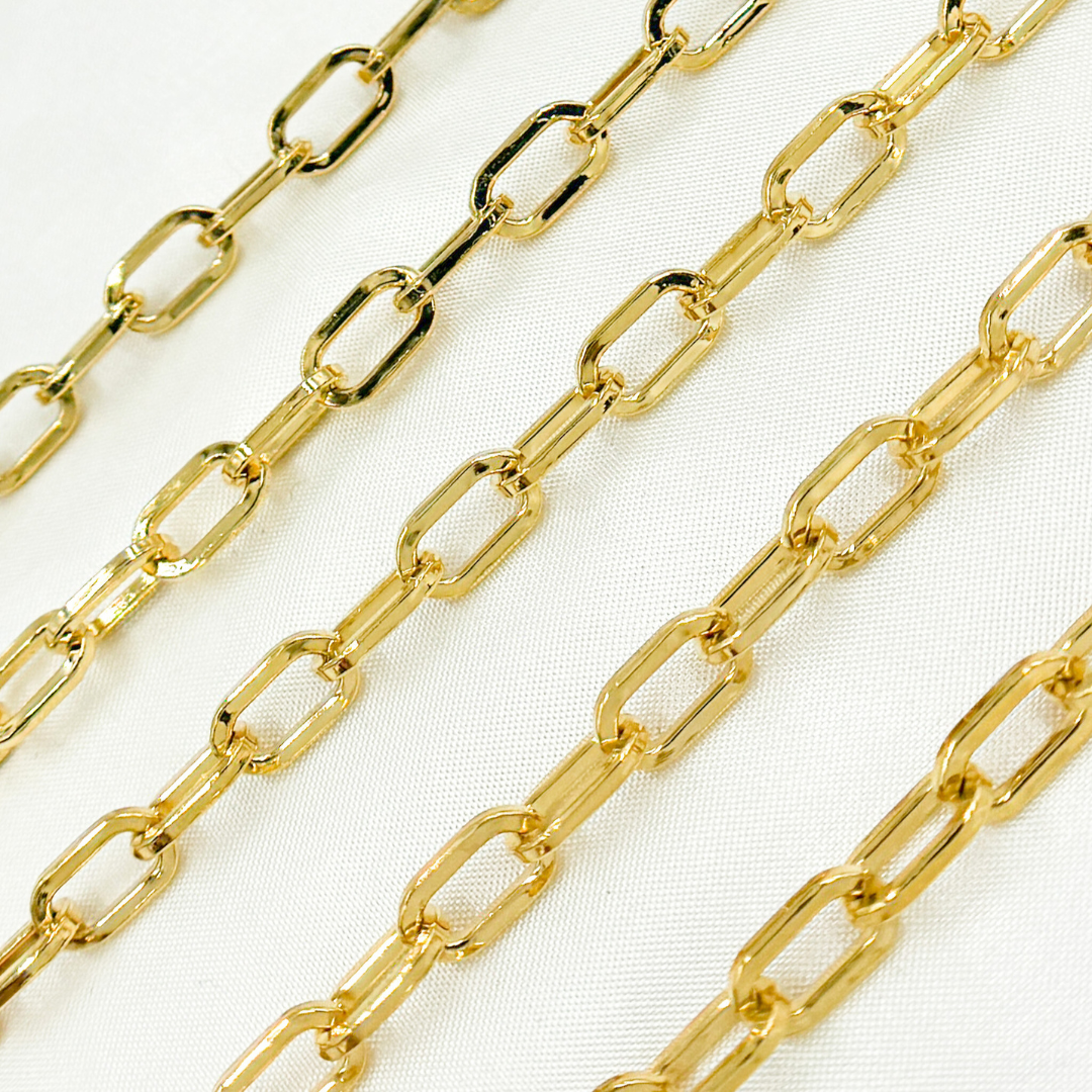 V138GP. Gold Plated 925 Sterling Silver Flat Paperclip Chain