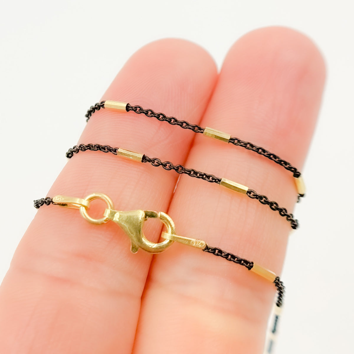 Oxidized 925 Sterling Silver Satellite Gold Plated Tube Necklace