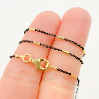 Oxidized 925 Sterling Silver Satellite Gold Plated Tube Necklace