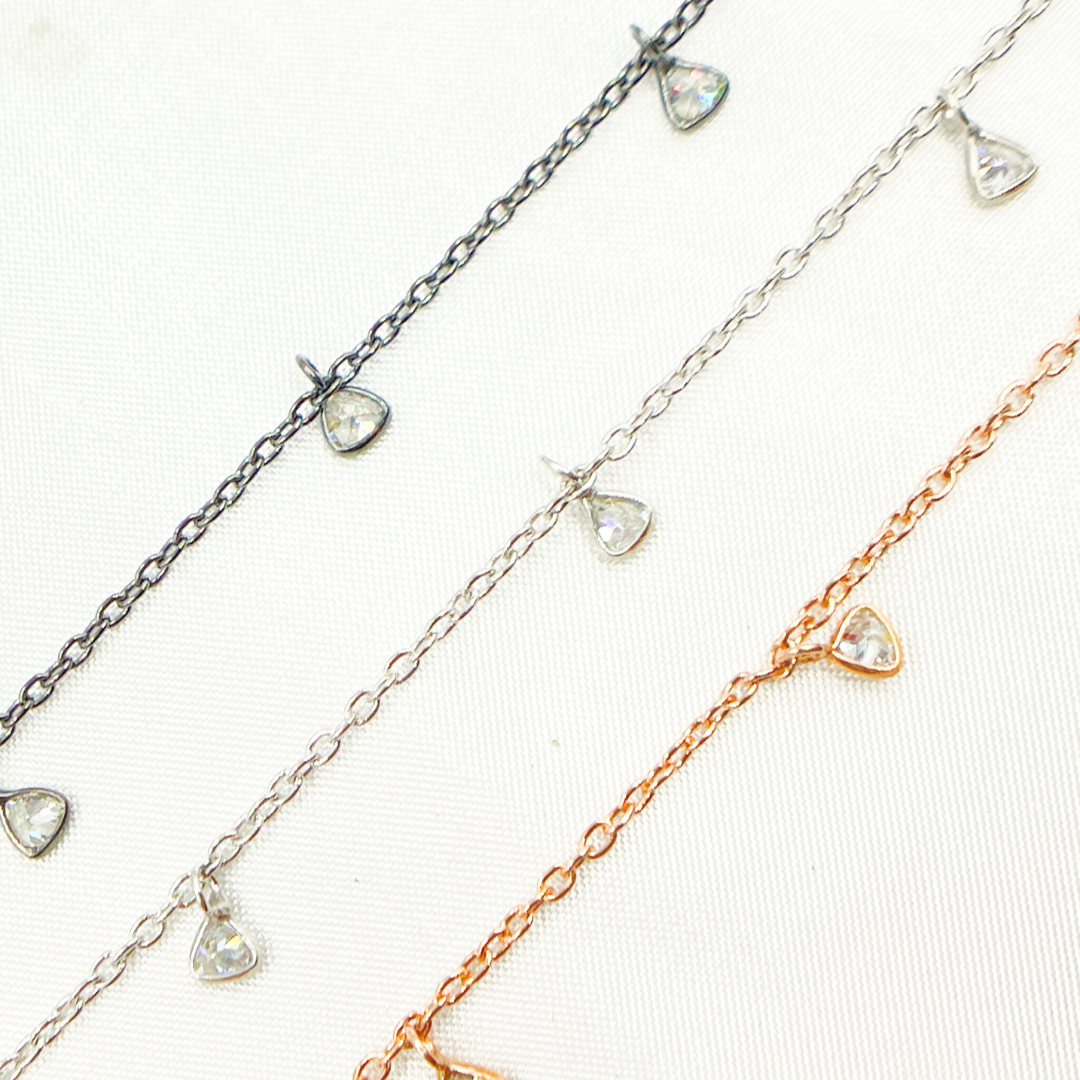 Cubic Zirconia Triangle 3mm Shape Dangle Chain