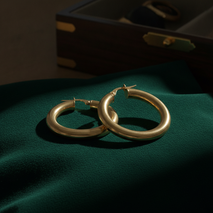 15850000043. 14K Solid Gold Hollow Smooth Hoop Earrings