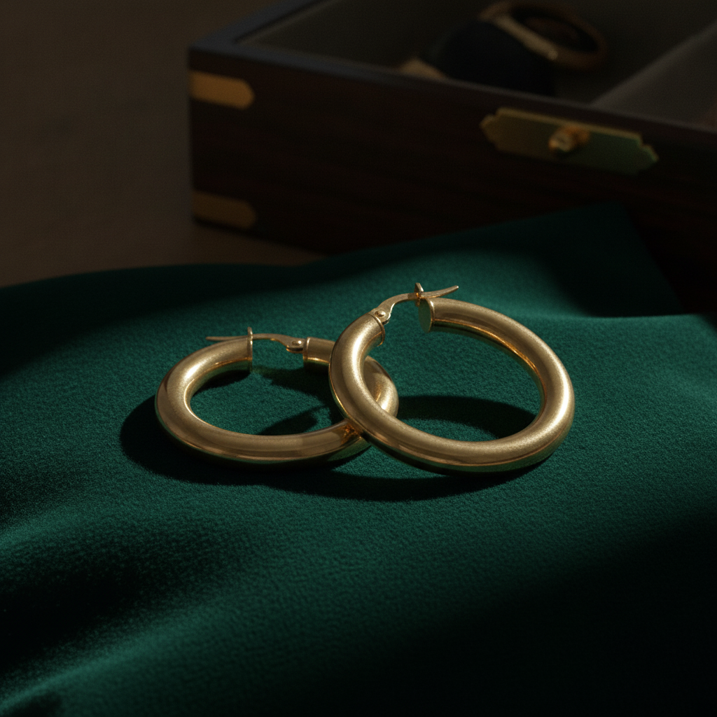 15850000043. 14K Solid Gold Hollow Smooth Hoop Earrings