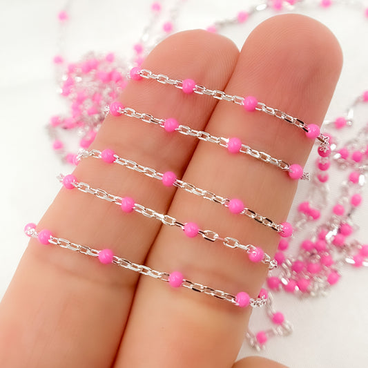 Sterling Silver Pink Color Enamel Chain