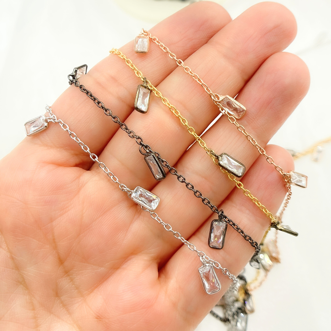 Cubic Zirconia Rectangle Shape Dangle Chain