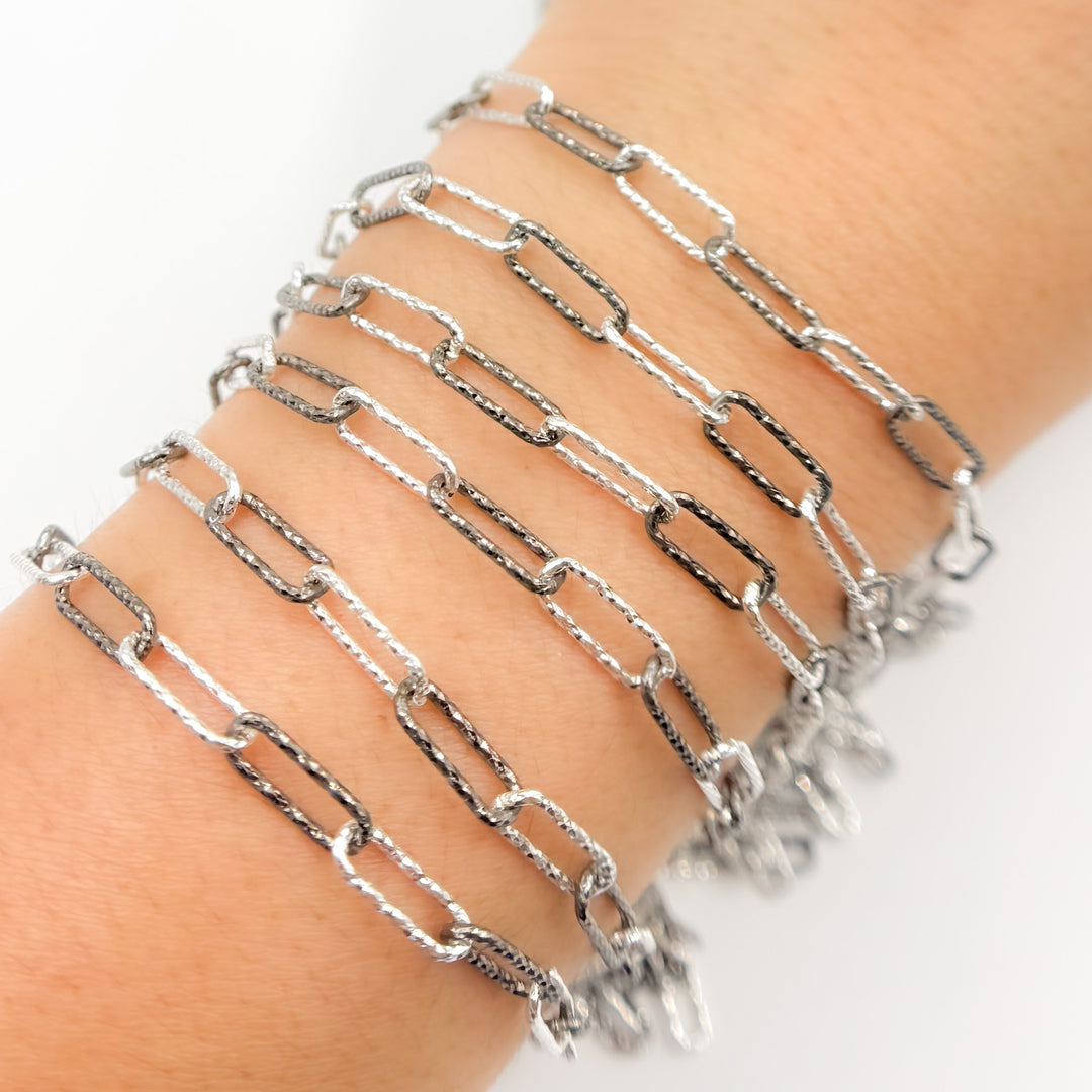 Black Rhodium 925 Sterling Silver Paperclip Diamond Cut Chain