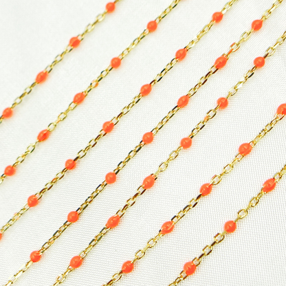 Gold Plated Sterling Silver Enamel Orange Color Chain
