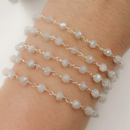 Coated Rainbow Moonstone Sterling Silver Wire Chain