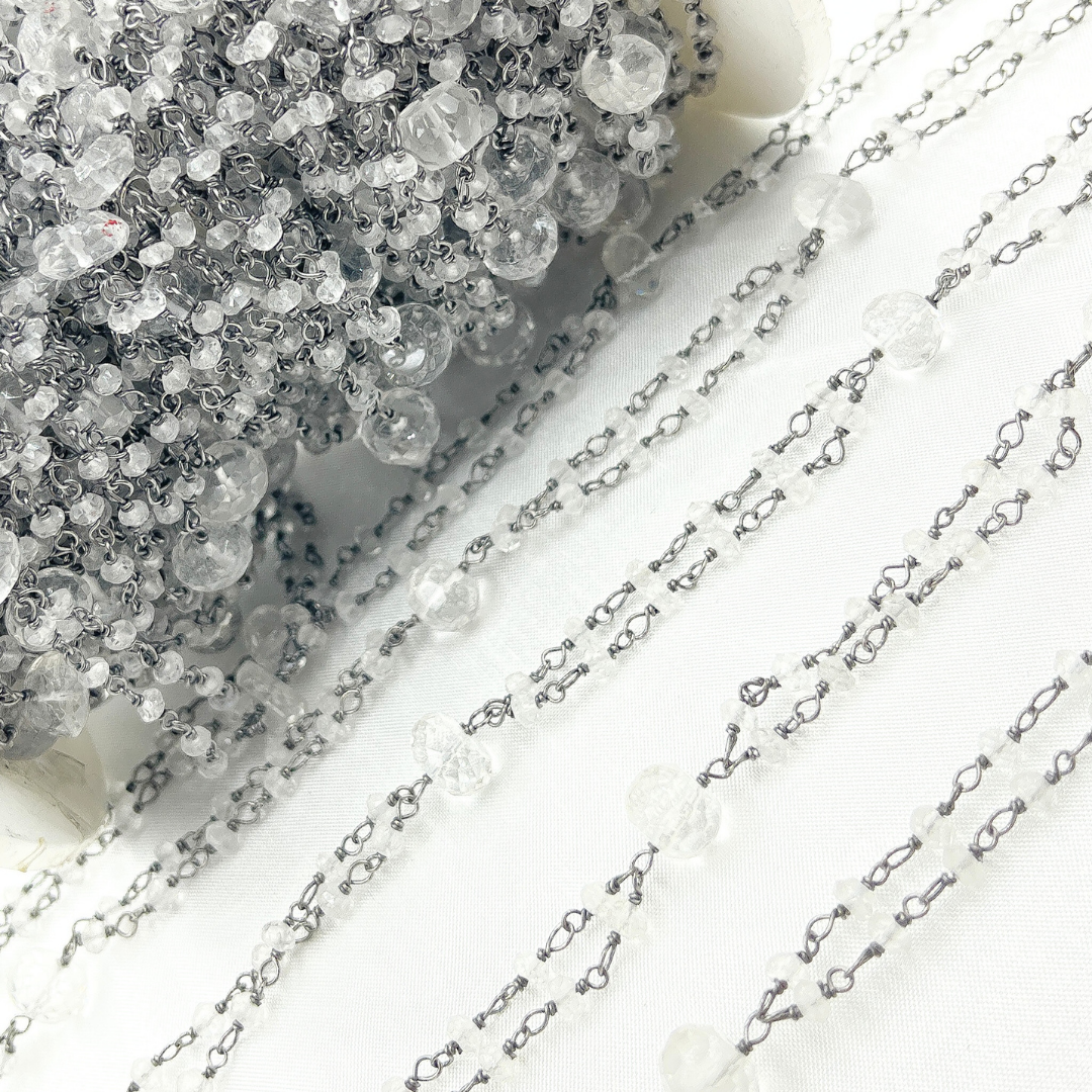 Crystal Fancy Oxidized 925 Sterling Silver Wire Chain