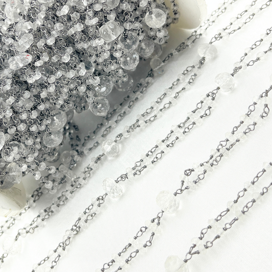 Crystal Fancy Oxidized 925 Sterling Silver Wire Chain