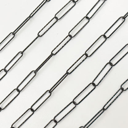 Y79DCBR. Black Rhodium Sterling Silver Diamond Cut Paperclip Chain