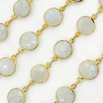 Load image into Gallery viewer, White Moonstone  Round Shape Bezel Gold Plated Wire Chain. CMS26
