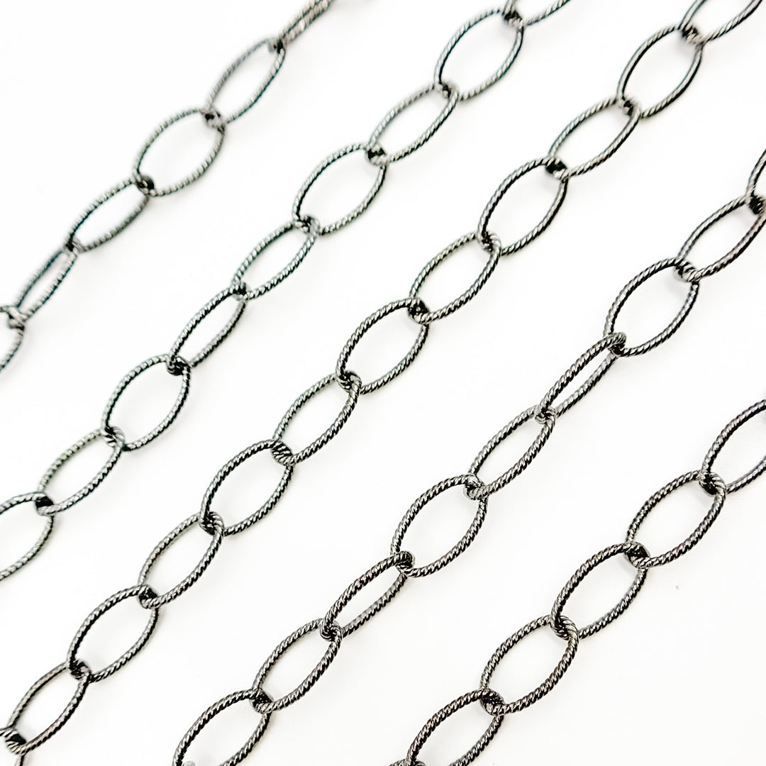 Black Rhodium Sterling Silver Twisted Oval Link Chain