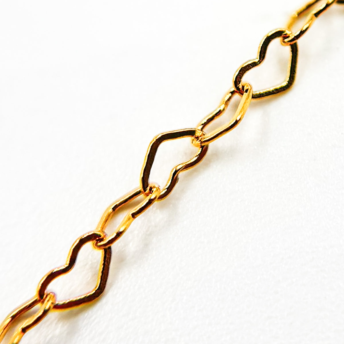 14K Yellow Solid Gold Flat Heart Link Chain
