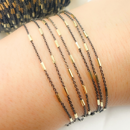 Sterling Silver Satellite Gold Plated and Black Rhodium Two Tone Bar Chain
